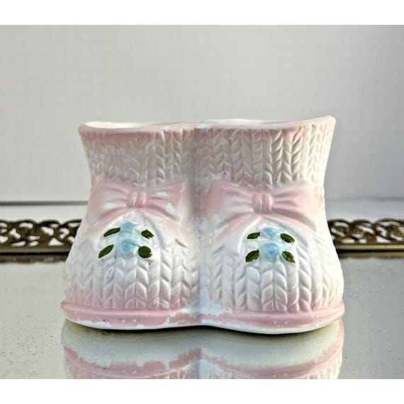 Vintage Napco Baby Bootie Planter Pink Nursery Double Shoe Vase Japan