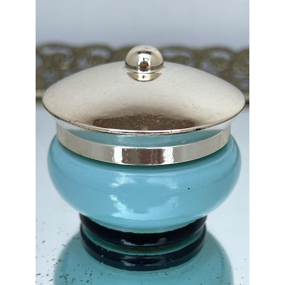 Vintage Blue Glass Sachet Jar w/ Lid Avon Bird of Paradise Sample