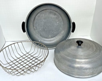 Vintage Aluminium Dutch Oven Suppentopf mit Deckel & Rack Steamer Einsatz groß