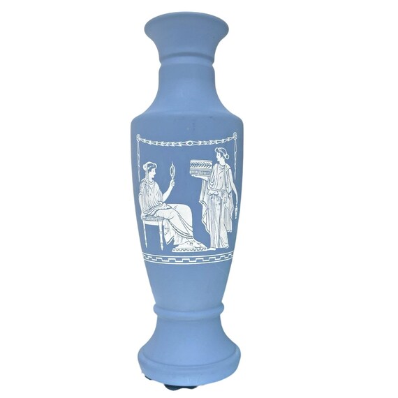 Vase Jasperware Style Blue Stoneware Grecian Neoclassical Small Bud Vase
