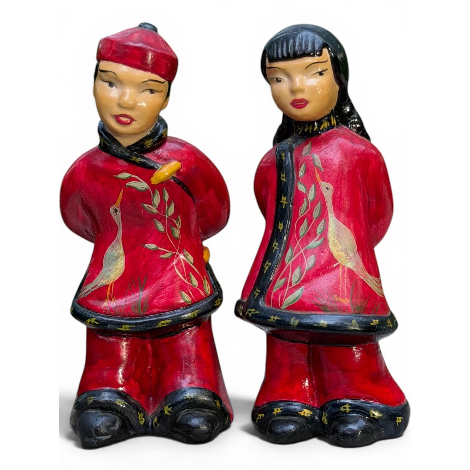 オリエンタル チャイナ ミッドセンチュリー フィフティーズ 置物 ペア Mid Century Asian Chalkware Figurine Pair - Etsy