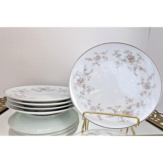 Set of 5 Noritake Arlene Bread Plates: Platinum Trim Floral Japan