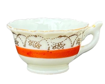 Vintage Paulux miniatuur theekopje schotel Japans oranje goud bloemenporselein