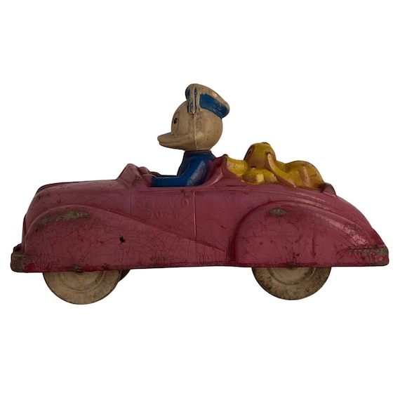 Vintage 1940s Disney Sun Rubber Co Donald Duck Pluto Toy Car | Mid Century Decor