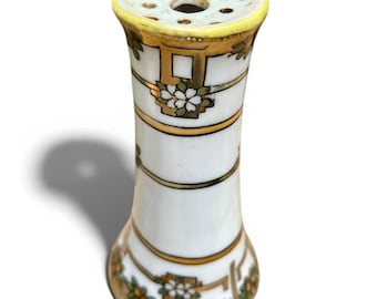 Antique Nippon Moriage Hatpin Holder Hand Painted Porcelain Beaded Floral Japan