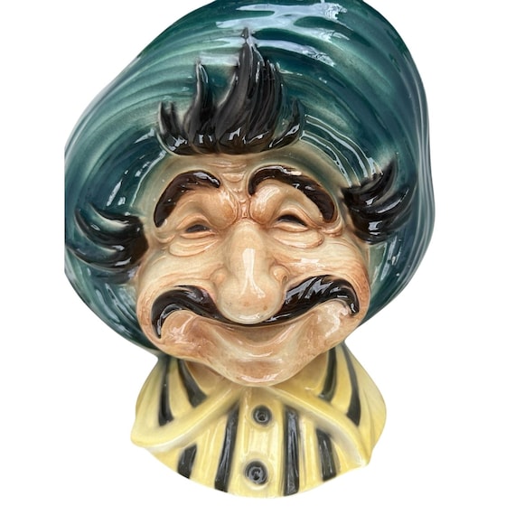 Vintage Royal Copley "Tony" Head Vase Planter Mustache Man Green Hat 1950s Ceram