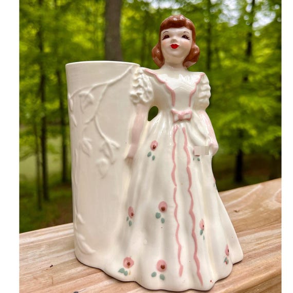 50s Vintage Florence Ceramics "Pasadena" Lady Vase | Hand-Painted CA Pottery
