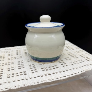 Pfaltzgraff "Northwinds" Stoneware Condiment Jar and Lid – Blue & Green Band Kitchenware - USA Made
