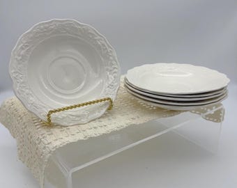 Set of 2 Vintage Mt. Clemens Vogue Saucers – White Embossed Birds, Flowers, Urns