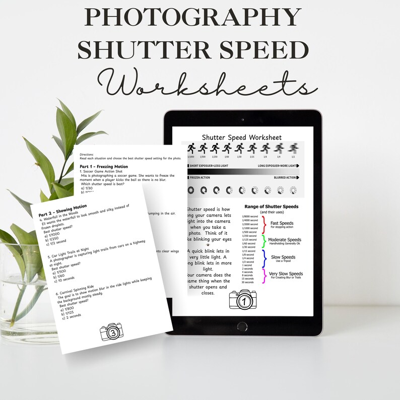 Shutter Speed Photography Worksheet | Camera Settings Practice ...