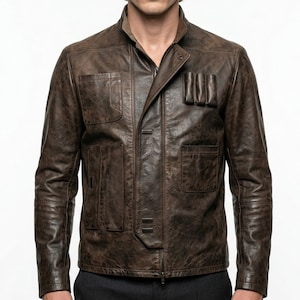Han Solo Force Awakens Leather Jacket | Mens Brown Cosplay Coat | Sci-Fi Harrison Ford Apparel