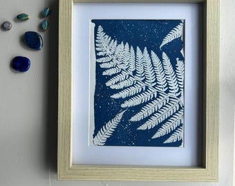 Cyanotype Ferns Print – Handmade Blue Wall Art – Nature Landscape – Framed or Unframed – UK Artist