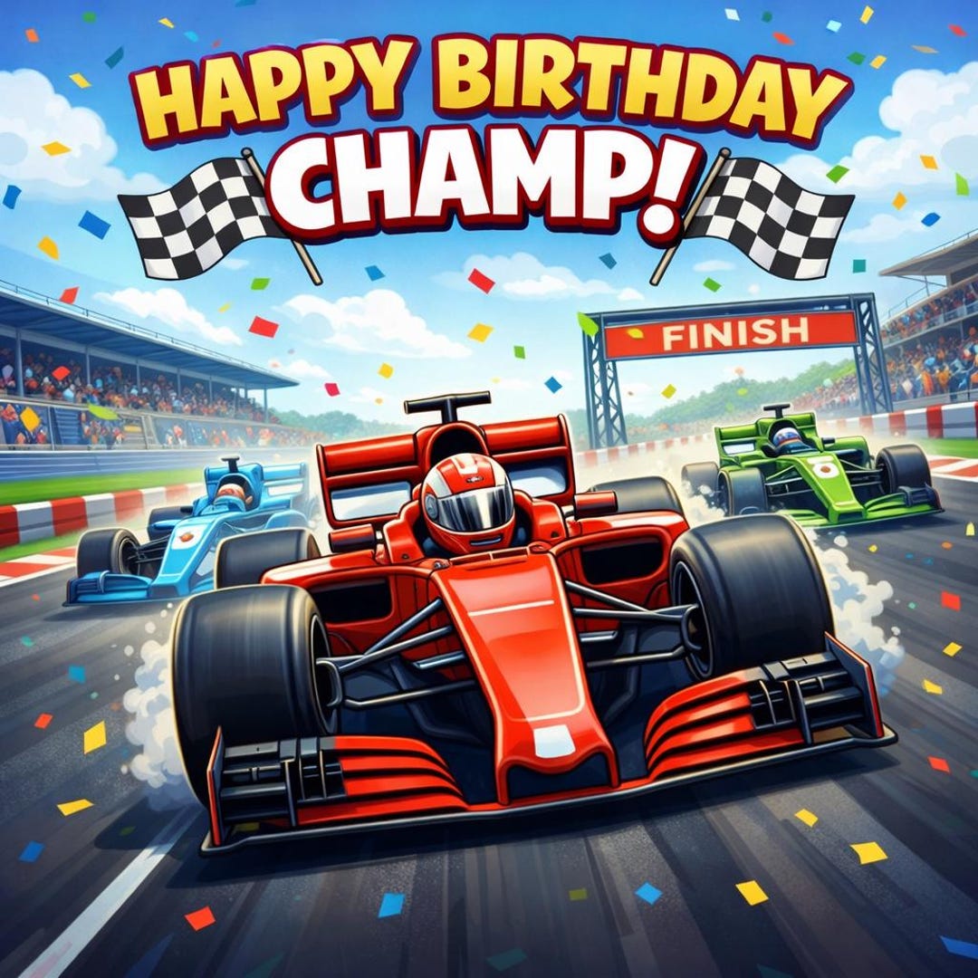 Formula Race Car Birthday Card – Racing Champ Kids Card (digital ...