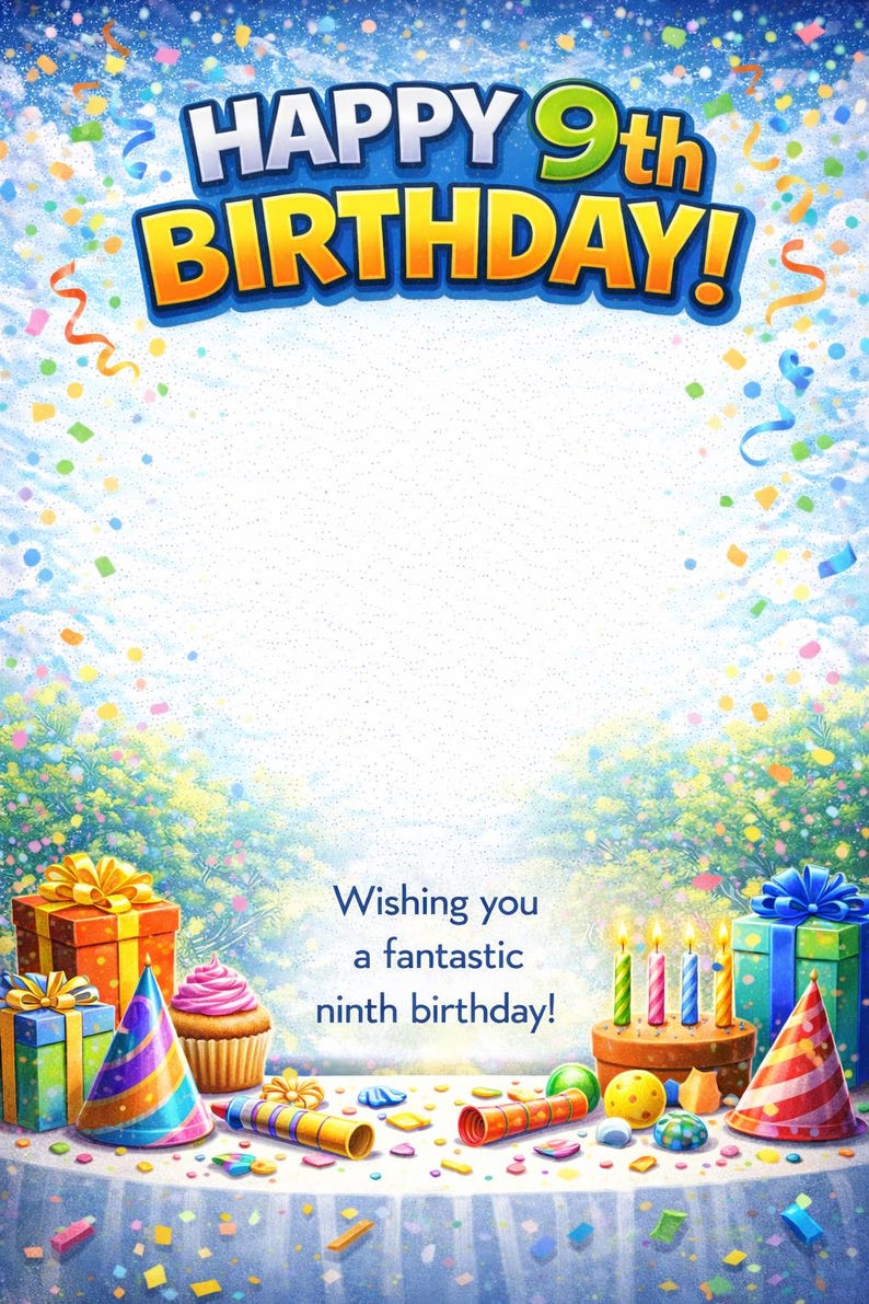 9th Birthday Card for Kids, Cheerful Age 9 Celebration (digital ...