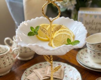 Upcycled Milk Glass Tiered Stand – Cottagecore Jewelry Trinket Display