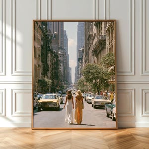 Vintage NYC Taxi Street Scene Poster, Manhattan Cityscape Wall Art Print