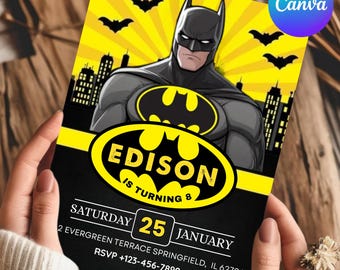 Invitación de cumpleaños de superhéroe editable, invitación para fiesta de superhéroe murciélago, invitación para fiesta de cumpleaños de niño, invitación de superhéroes, imprimible
