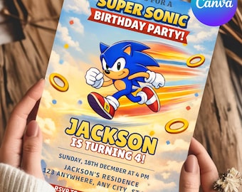 Bearbeitbare Sonic the Hedgehog-Geburtstags-Einladungsvorlage digitaler dwonload, druckbare Kinder Sonic Party einladen