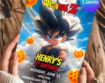 Invitación de cumpleaños de Dragon Ball, invitación para fiesta temática de Goku (editable en Canva)