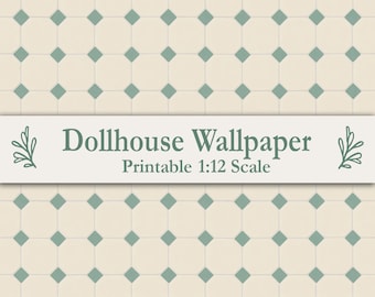 Sage Green Cream Octagon & Dot Floor Tiles Dollhouse Printable 1:12 Scale Victorian Floor Tiles Miniature Kitchen Flooring Stone Cabochon