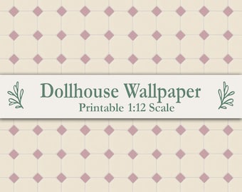 Dusty Pink Octagon & Dot Floor Tiles Dollhouse Printable 1:12 Scale Victorian Floor Tiles Miniature Kitchen Flooring Stone Cabochon Maileg