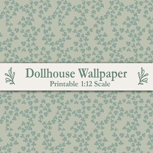 Dolls House Wallpaper 1:12 Scale Printable Green Clover Scatter Pattern Fits Maileg Mice IKEA FLISAT Compatible Living Room Miniature