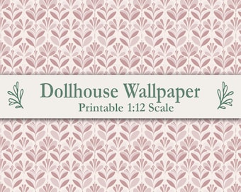 Pink Midcentury Flower Dollhouse Wallpaper Printable 1:12 Scale Miniature Scandi Dolls House Fits Maileg Mouse & Ikea Flisat Living Room