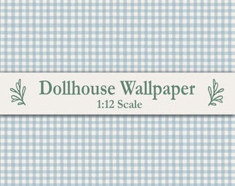 Light Blue Cream Gingham Dollhouse Wallpaper Miniature Print Mouse House Decor Whimsical Nursery Cottage Style Digital Download Dolls House