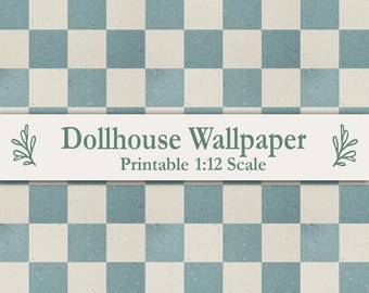 Teal Checked Linoleum Dollhouse Floor Wallpaper Printable 1:12 Scale Miniature Nordic Dolls House Fits Maileg Mouse & Ikea Flisat Kitchen