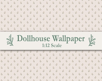 Crème salie groene bes delicate poppenhuisbehang miniatuur print muis huis decor grillige kinderkamer cottage stijl digitale download