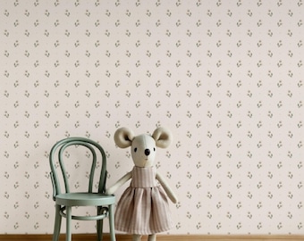 Cream Sage Green Berry Delicate Dollhouse Wallpaper Miniature Print Mouse House Decor Whimsical Nursery Cottage Style Digital Download