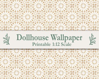 Yellow Moroccan Star Tile Dollhouse Printable 1:12 Scale Miniature Bathroom Kitchen Floor Tiles Fits Maileg Mouse Ikea Flisat Dolls House