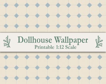 Blue Cream Octagon & Dot Floor Tiles Dollhouse Printable 1:12 Scale Victorian Floor Tiles Miniature Kitchen Flooring Stone Cabochon
