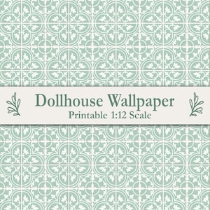 Sage Green Cement Encaustic Tile Dollhouse Printable 1:12 Scale Miniature Bathroom Kitchen Floor Tiles Maileg Mouse Ikea Flisat Dolls House
