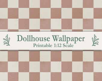 Terracotta Checked Linoleum Dollhouse Floor Wallpaper Printable 1:12 Scale Miniature Dolls House Fits Maileg Mouse & Ikea Flisat Kitchen