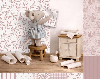 Maileg Dollhouse Wallpaper Bundle 1:12 Scale, Floral Gingham Stripe Mouse House Decor, IKEA Flisat Nursery, Printable Download Set