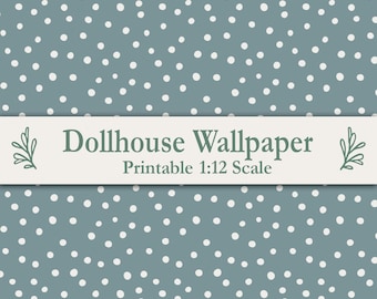 Teal Blue Polka Dot Dollhouse Wallpaper Printable 1:12 Miniature Decor Scandinavian Nursery Wallpaper Fits Maileg Mouse Ikea Flisat Dolls