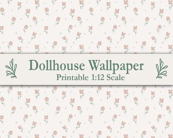 Dollhouse Wallpaper 1:12 Scale Printable Pink Cream Spring Flower Pattern Fits Maileg Mice IKEA FLISAT Compatible Kitchen Bedroom Miniature