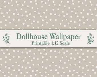 Taupe Polka Dot Dollhouse Wallpaper Printable 1:12 Miniature Decor Scandinavian Nursery Wallpaper Fits Maileg Mouse Ikea Flisat Dolls House