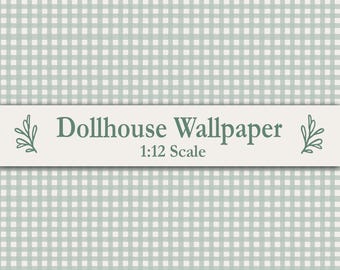 Licht salie groen pastel poppenhuis behang miniatuur print muis huis decor grillige kinderkamer cottage stijl digitale download poppen grijs