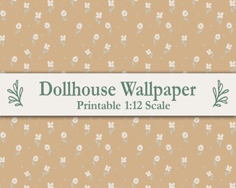 Dollhouse Wallpaper 1:12 Printable Yellow Ochre Spring Flower Pattern Fits Maileg Mice IKEA FLISAT Compatible Kitchen Bedroom Miniature