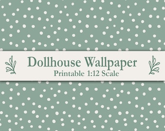 Sage Green Polka Dot Dollhouse Wallpaper Printable 1:12 Miniature Decor Scandinavian Nursery Wallpaper Fits Maileg Mouse Ikea Flisat Dolls