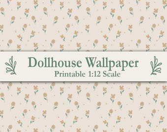 Dollhouse Wallpaper 1:12 Printable Yellow Cream Spring Flower Pattern Fits Maileg Mice IKEA FLISAT Compatible Kitchen Bedroom Miniature