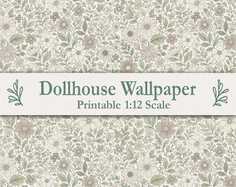 Dollhouse Wallpaper Printable 1:12 Scale Blush Vintage Floral Miniature Wallpaper Maileg Mouse House Decor IKEA Flisat Dolls House Insert