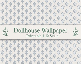Blue Berry Sprig Dollhouse Wallpaper, Printable 1:12 Scale Miniature Decor, Maileg Style Mini Botanical Print, IKEA Flisat Mouse House Decor
