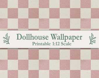 Pink Checked Linoleum Dollhouse Floor Wallpaper Printable 1:12 Scale Miniature Nordic Dolls House Fits Maileg Mouse & Ikea Flisat Kitchen