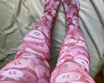 Button Tights | Handmade Design | Button | Whimsical Twee | Funky Tights | Funky Stockings | Pink | Colorful