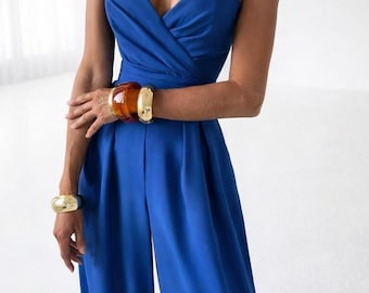 Formele jumpsuit met wijde pijpen, spaghettibandjes, sweetheart halslijn | Elegante geplooide Palazzo Dames Avondfeest Bruiloft Gastoutfit