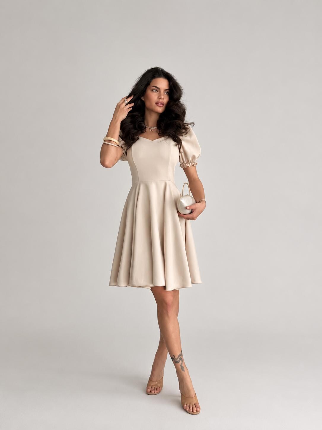 Wedding Outfits Skater Style Bridesmaid Dress Pink Skater Dress Puff Sleeve Sweetheart Neckline Fit Flare Wedding