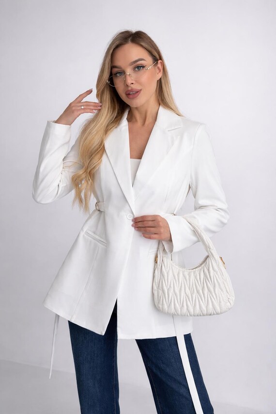 Waist Tie Blazer Belted Womens Jacket Fitted Office Longline Chic Tailored Minimalist Elegant Shoulder Pad Smart Casual